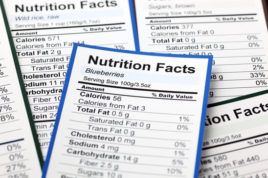 Nutrition facts label on processed food