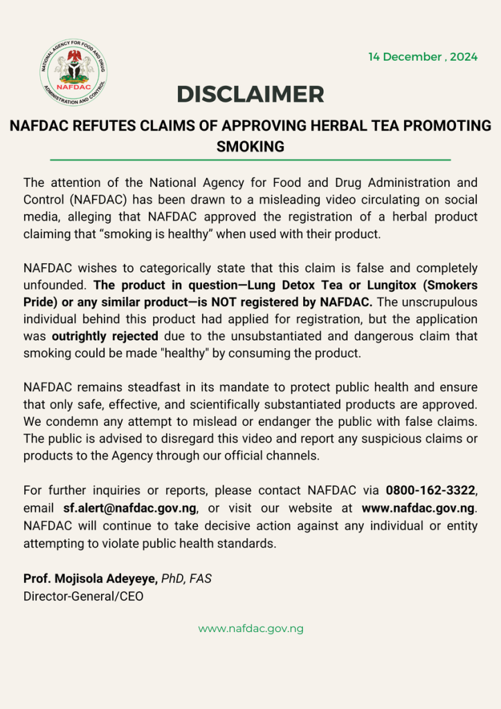 NAFADC letter