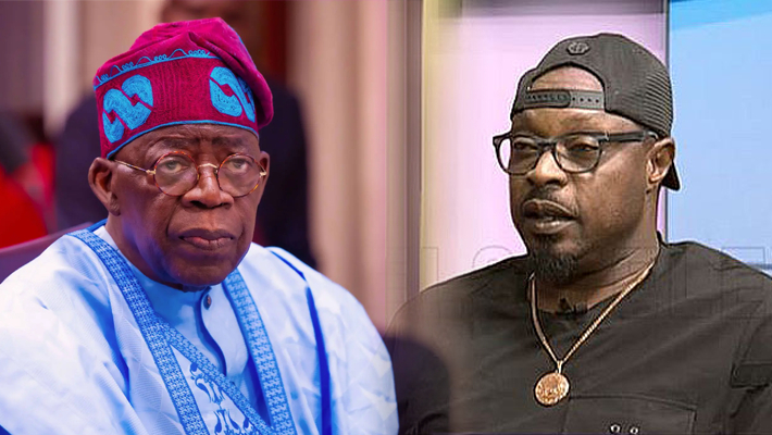 A split image showing rapper Eedris Abdulkareem and President Bola Tinubu, symbolizing the political clash over recent comments.